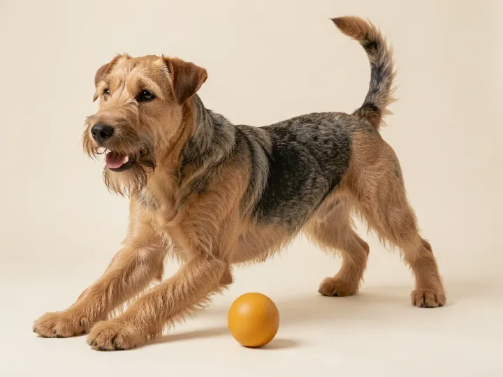 Airedale Terrier spielend, KI-generiertes Bild