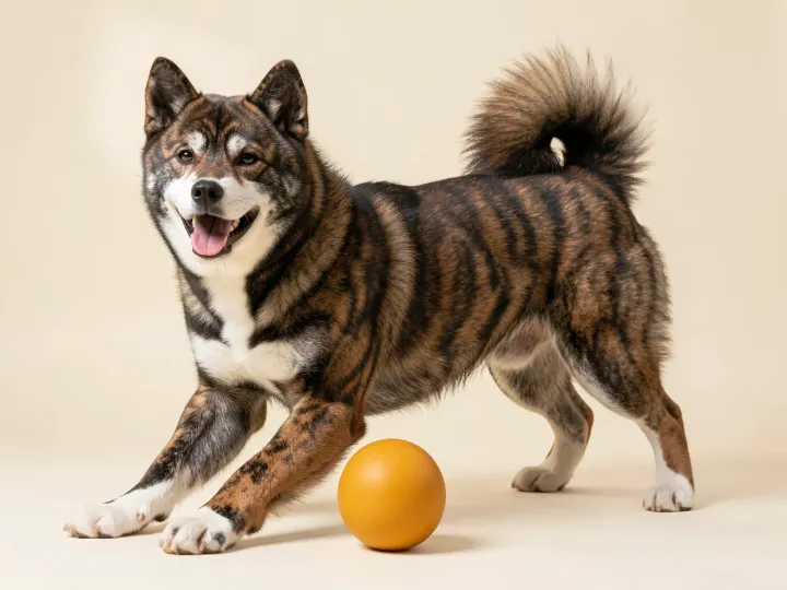 Akita spielend, KI-generiertes Bild