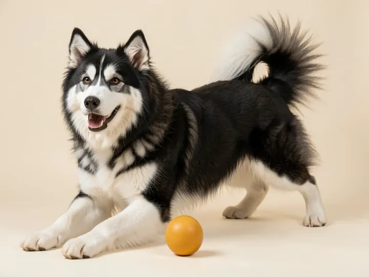 Alaskan Malamute spielend, KI-generiertes Bild