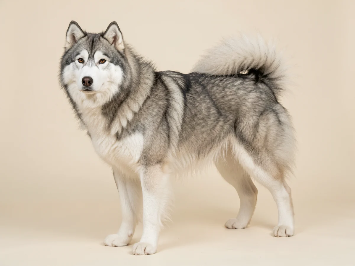 Alaskan Malamute stehend, KI-generiertes Bild
