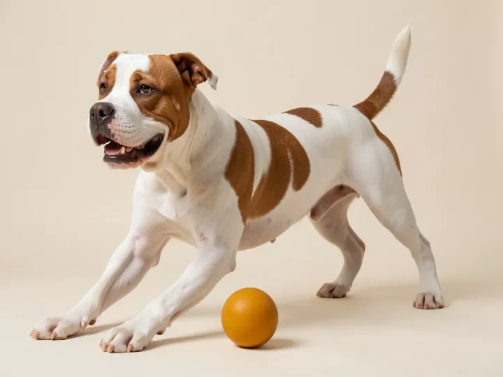 American Bulldog spielend, KI-generiertes Bild