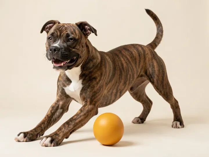 American Staffordshire Terrier spielend, KI-generiertes Bild