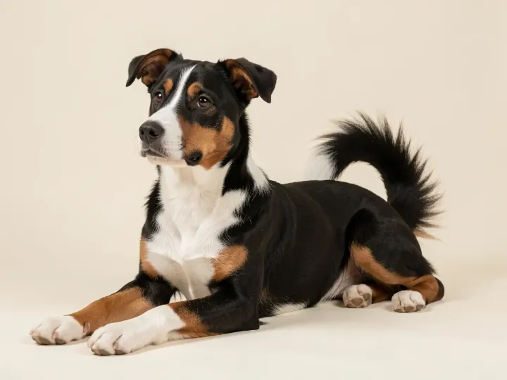 Appenzeller Sennenhund liegend, KI-generiertes Bild