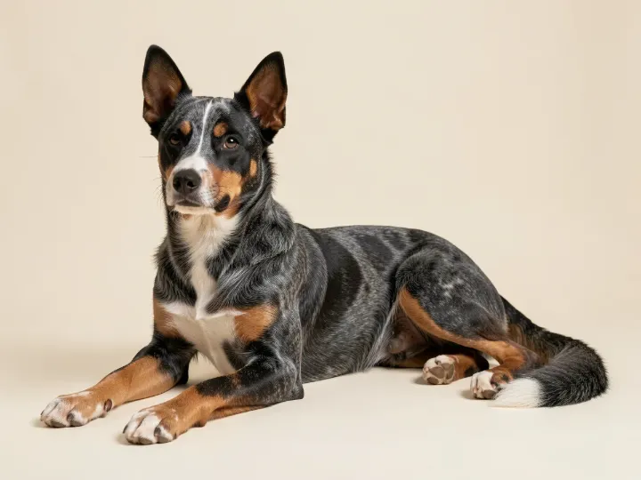 Australian Cattle Dog liegend, KI-generiertes Bild