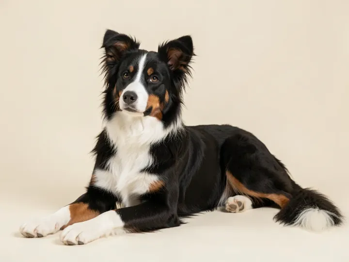 Australian Shepherd liegend, KI-generiertes Bild