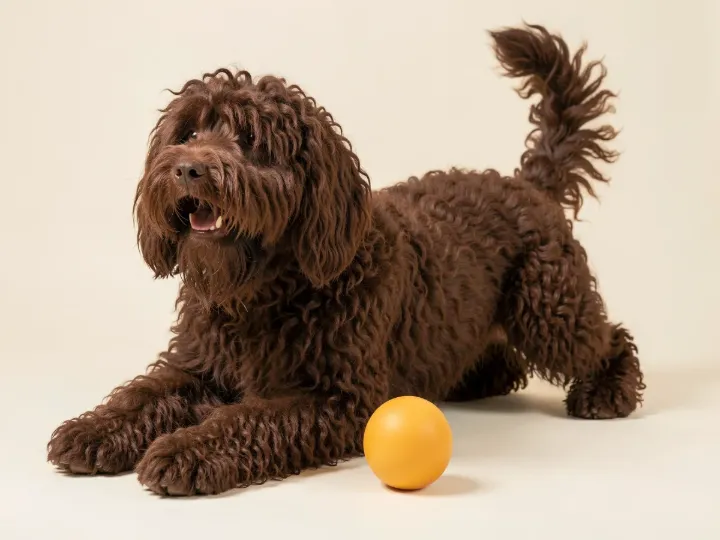 Barbet spielend, KI-generiertes Bild
