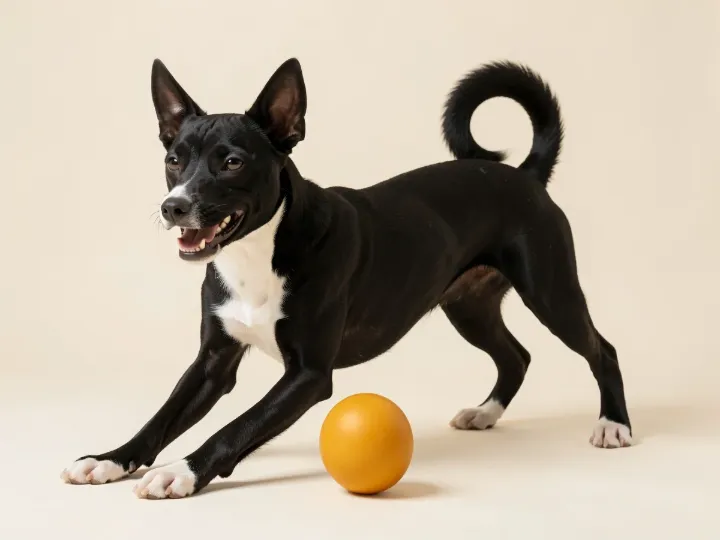 Basenji spielend, KI-generiertes Bild