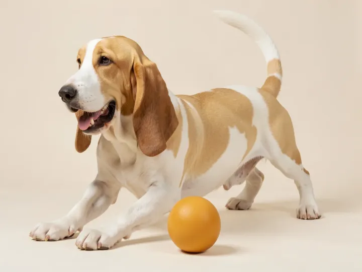 Basset Hound spielend, KI-generiertes Bild