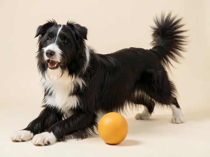 Bearded Collie spielend, KI-generiertes Bild