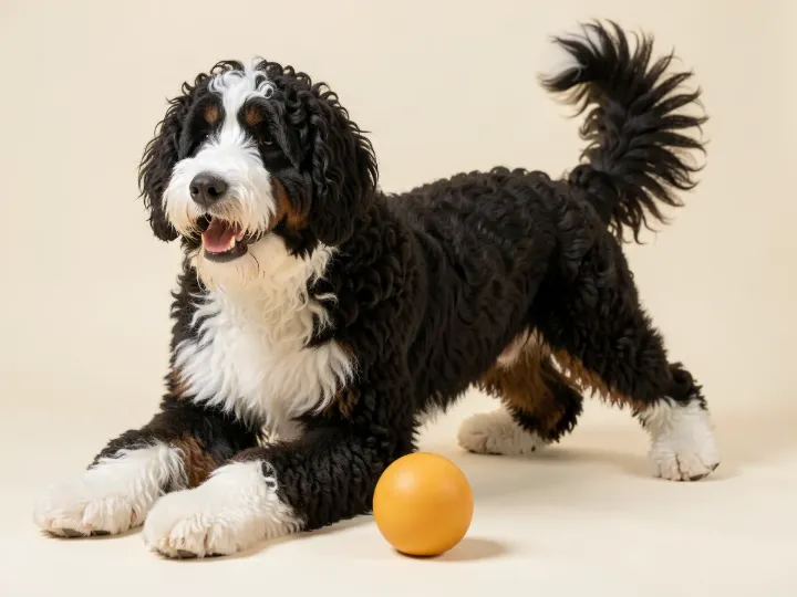 Bernedoodle spielend, KI-generiertes Bild