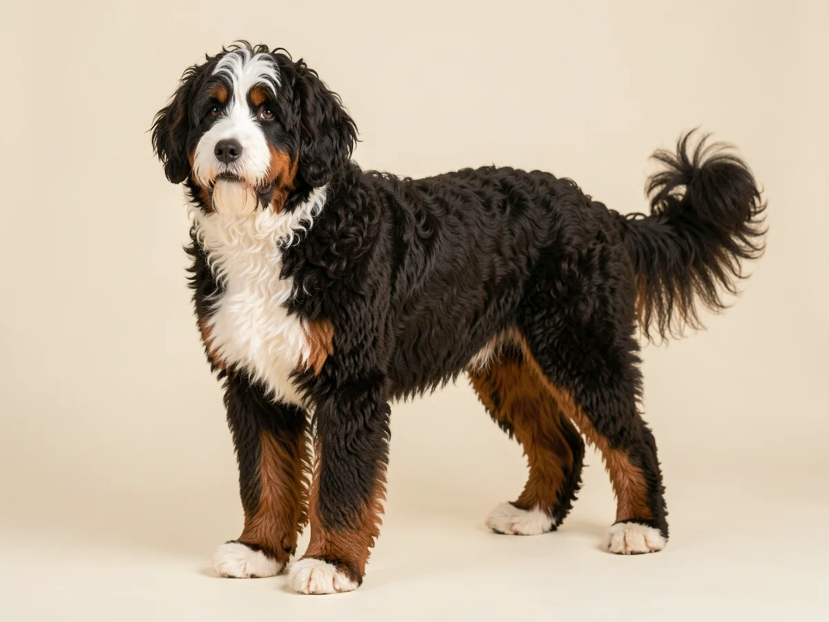 Bernedoodle stehend, KI-generiertes Bild