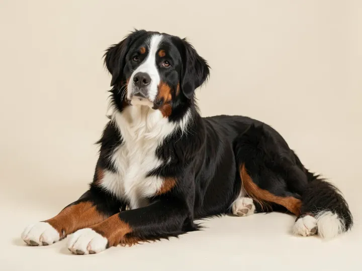 Berner Sennenhund liegend, KI-generiertes Bild