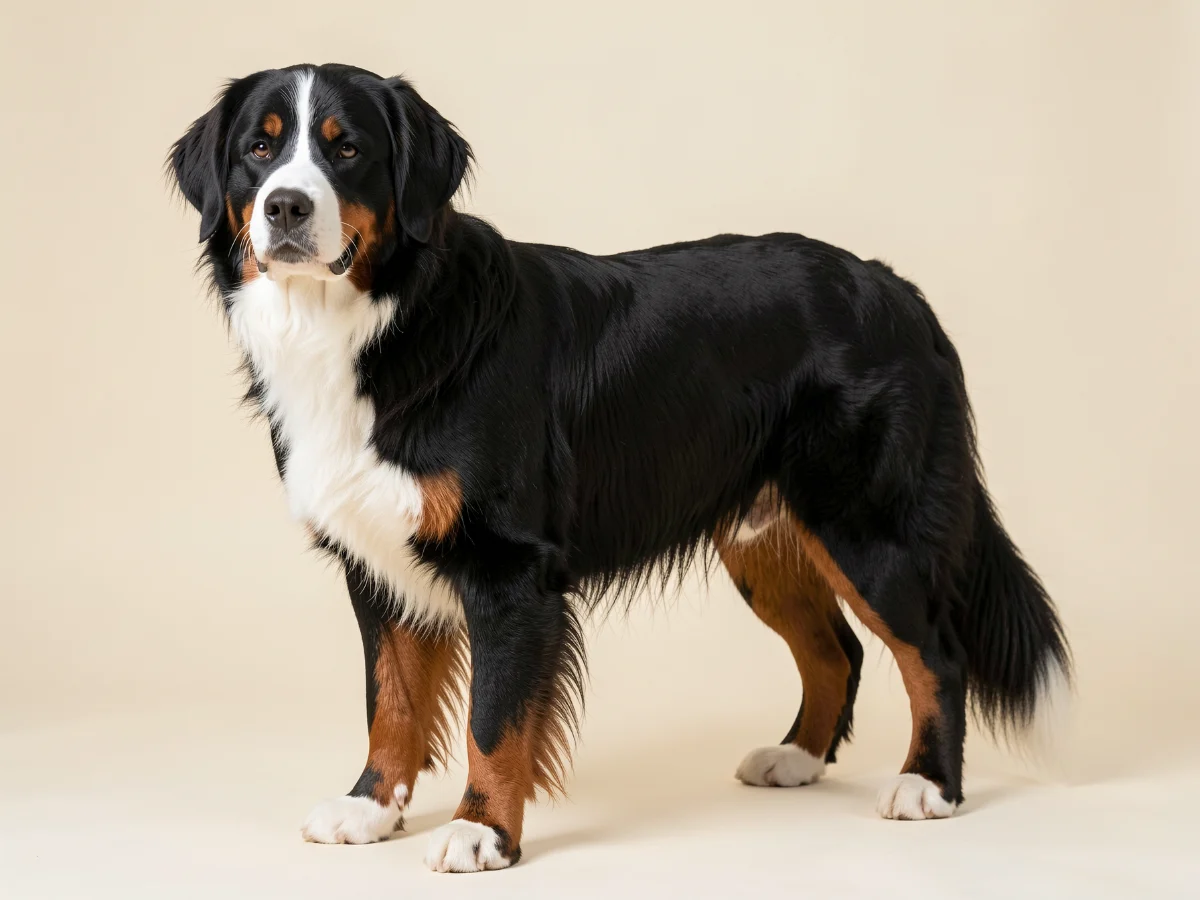 Berner Sennenhund stehend, KI-generiertes Bild