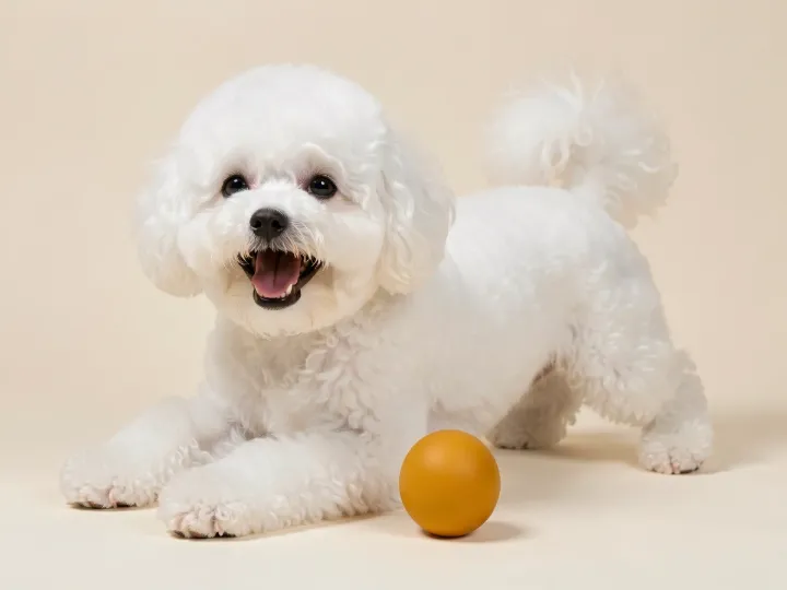 Bichon Frisé spielend, KI-generiertes Bild