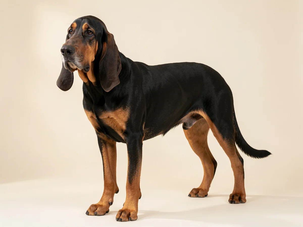 Bloodhound stehend, KI-generiertes Bild