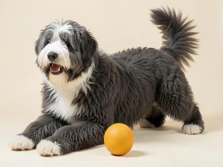 Bobtail spielend, KI-generiertes Bild