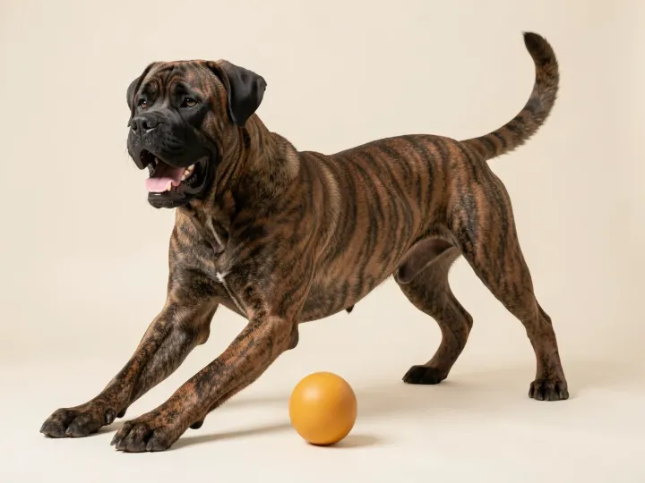 Boerboel spielend, KI-generiertes Bild