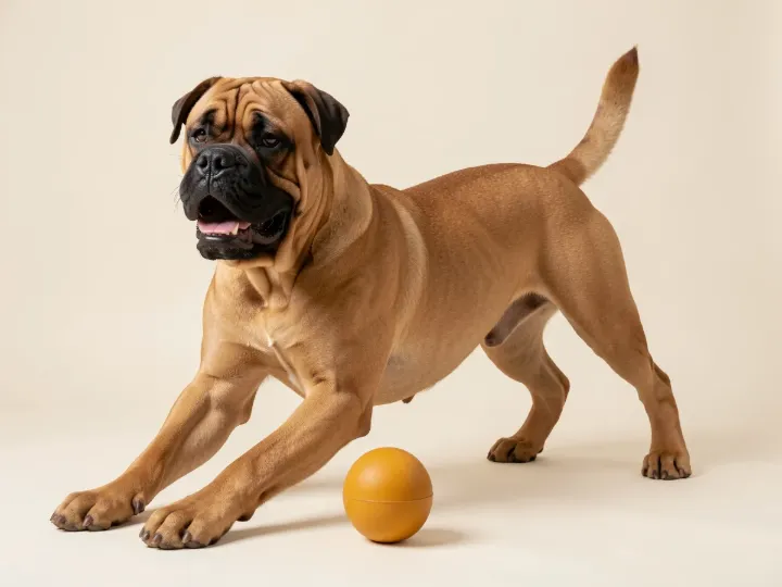 Bordeauxdogge spielend, KI-generiertes Bild