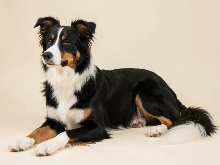 Border Collie liegend, KI-generiertes Bild