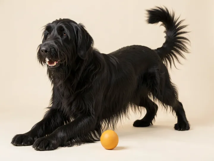 Briard spielend, KI-generiertes Bild