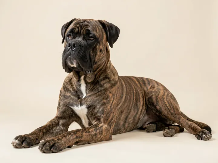 Bullmastiff liegend, KI-generiertes Bild