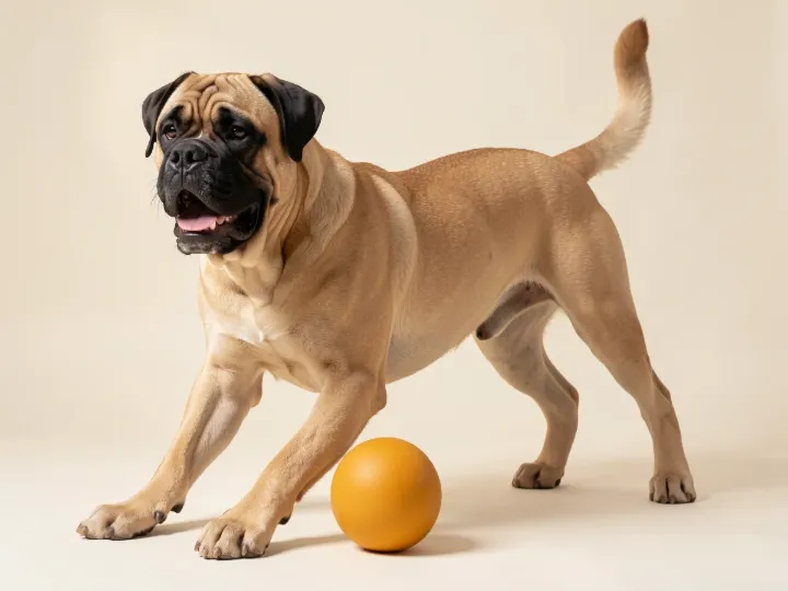 Bullmastiff spielend, KI-generiertes Bild