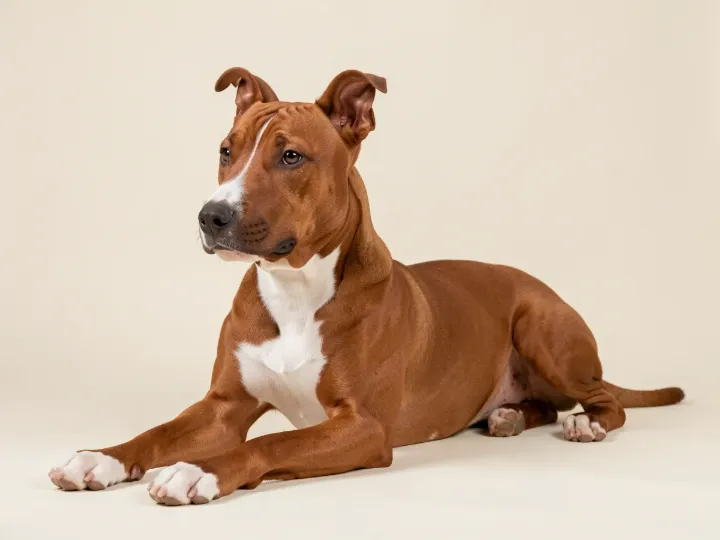 Bullterrier liegend, KI-generiertes Bild