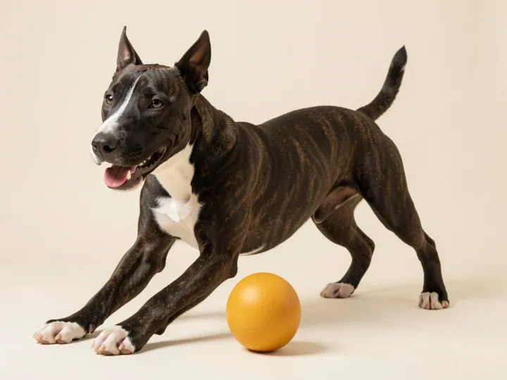 Bullterrier spielend, KI-generiertes Bild