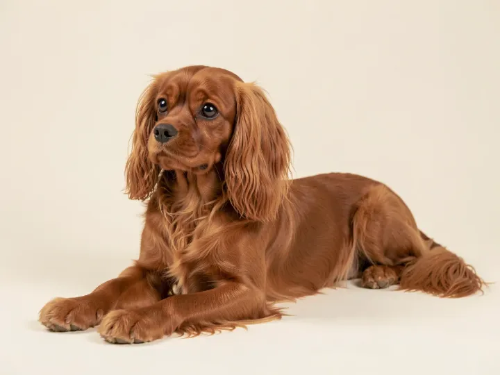 Cavalier King Charles Spaniel liegend, KI-generiertes Bild