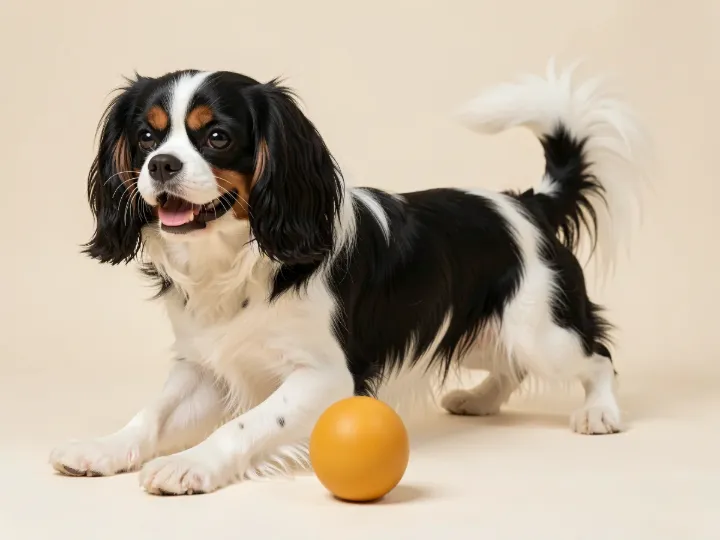 Cavalier King Charles Spaniel spielend, KI-generiertes Bild