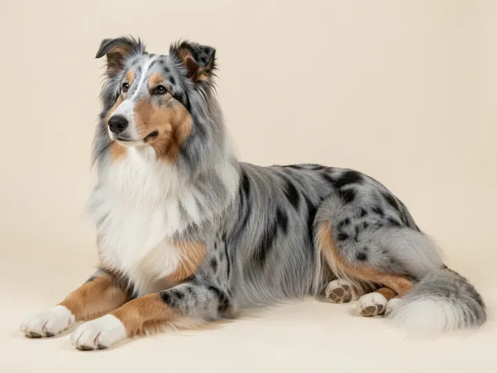 Collie (Langhaar) liegend, KI-generiertes Bild