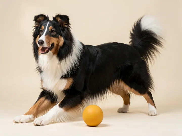 Collie (Langhaar) spielend, KI-generiertes Bild