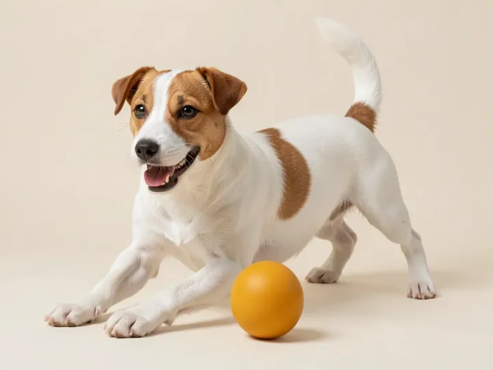 Dänisch-Schwedischer Farmhund spielend, KI-generiertes Bild