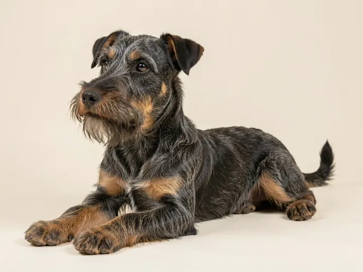 Deutscher Jagdterrier liegend, KI-generiertes Bild