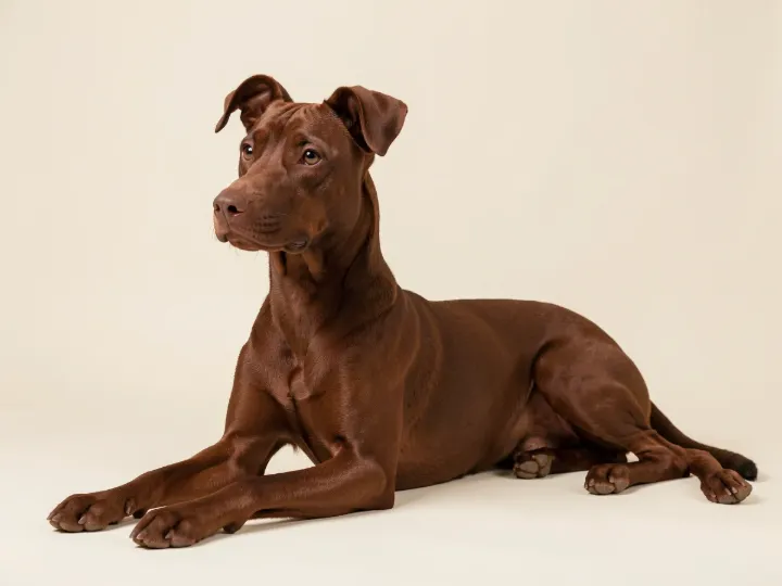 Deutscher Pinscher liegend, KI-generiertes Bild