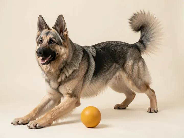 Deutscher Schäferhund spielend, KI-generiertes Bild