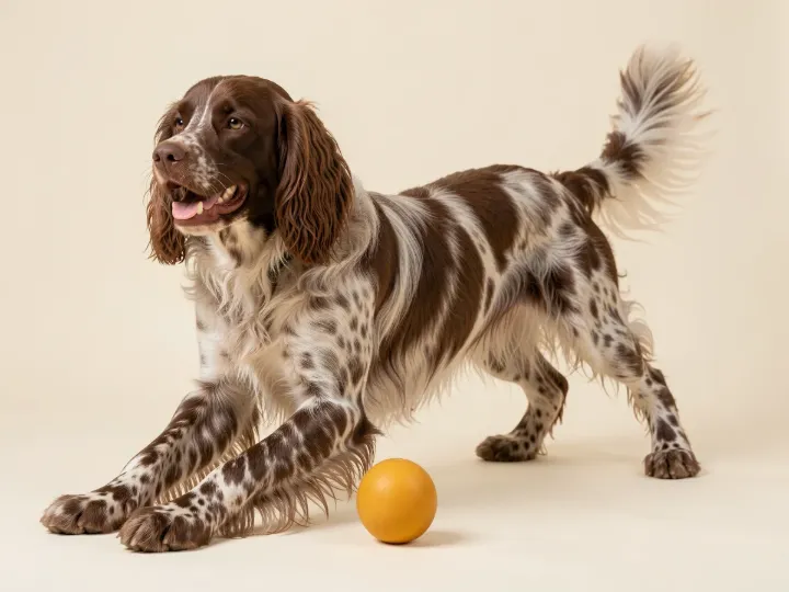 Deutscher Wachtelhund spielend, KI-generiertes Bild