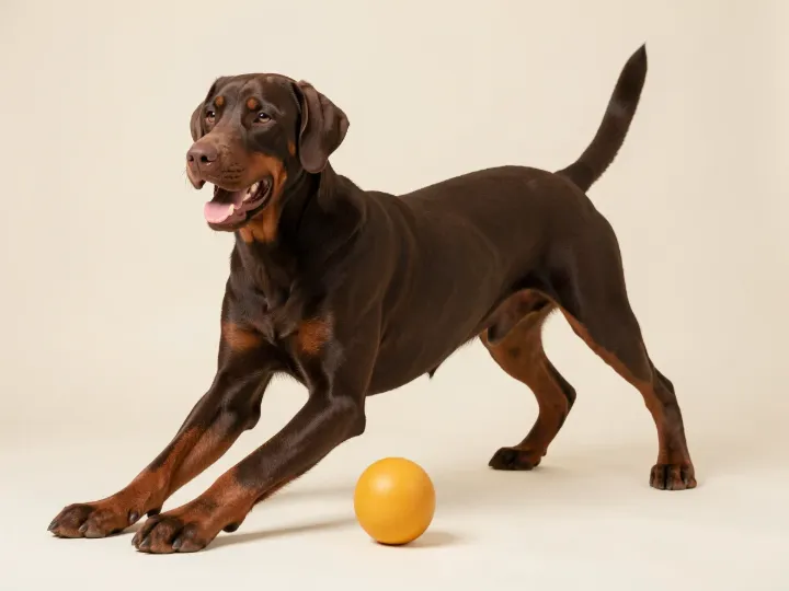 Dobermann spielend, KI-generiertes Bild