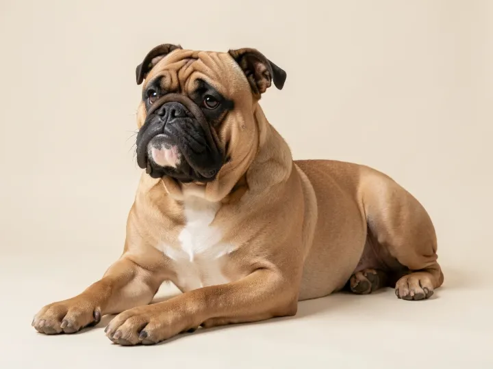 Englische Bulldogge liegend, KI-generiertes Bild