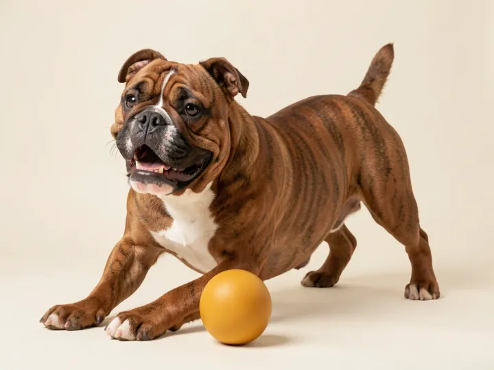 Englische Bulldogge spielend, KI-generiertes Bild