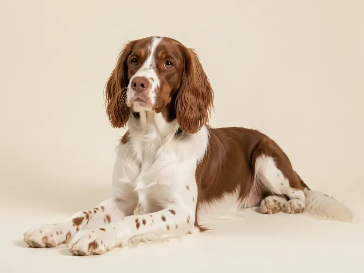 English Springer Spaniel liegend, KI-generiertes Bild