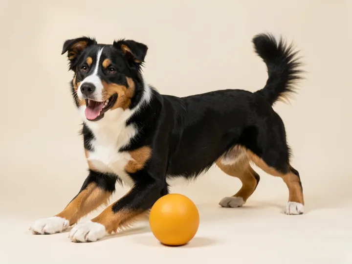Entlebucher Sennenhund spielend, KI-generiertes Bild
