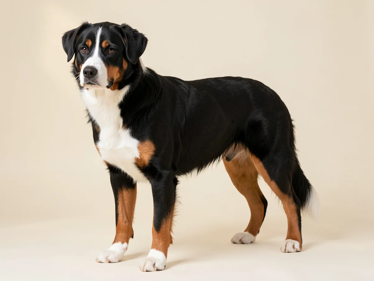 Entlebucher Sennenhund stehend, KI-generiertes Bild