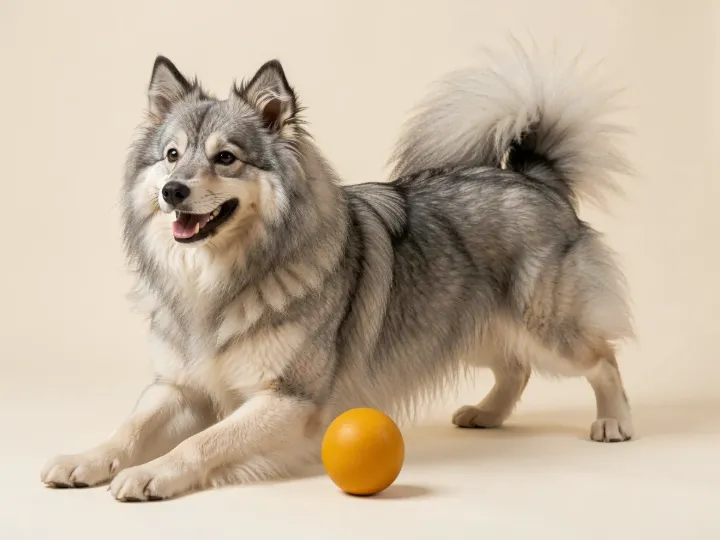 Eurasier spielend, KI-generiertes Bild