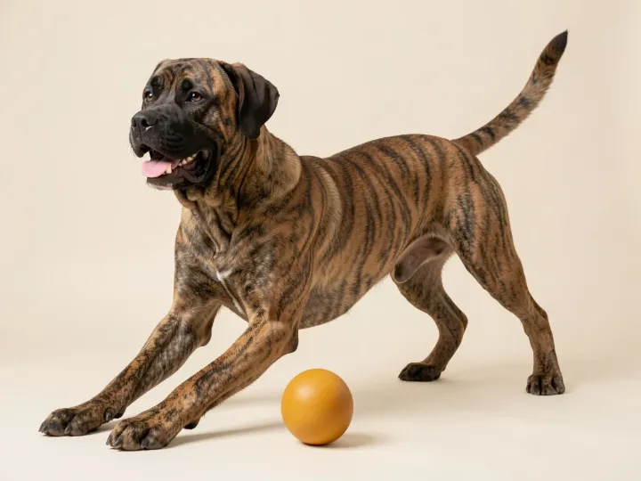 Fila Brasileiro spielend, KI-generiertes Bild