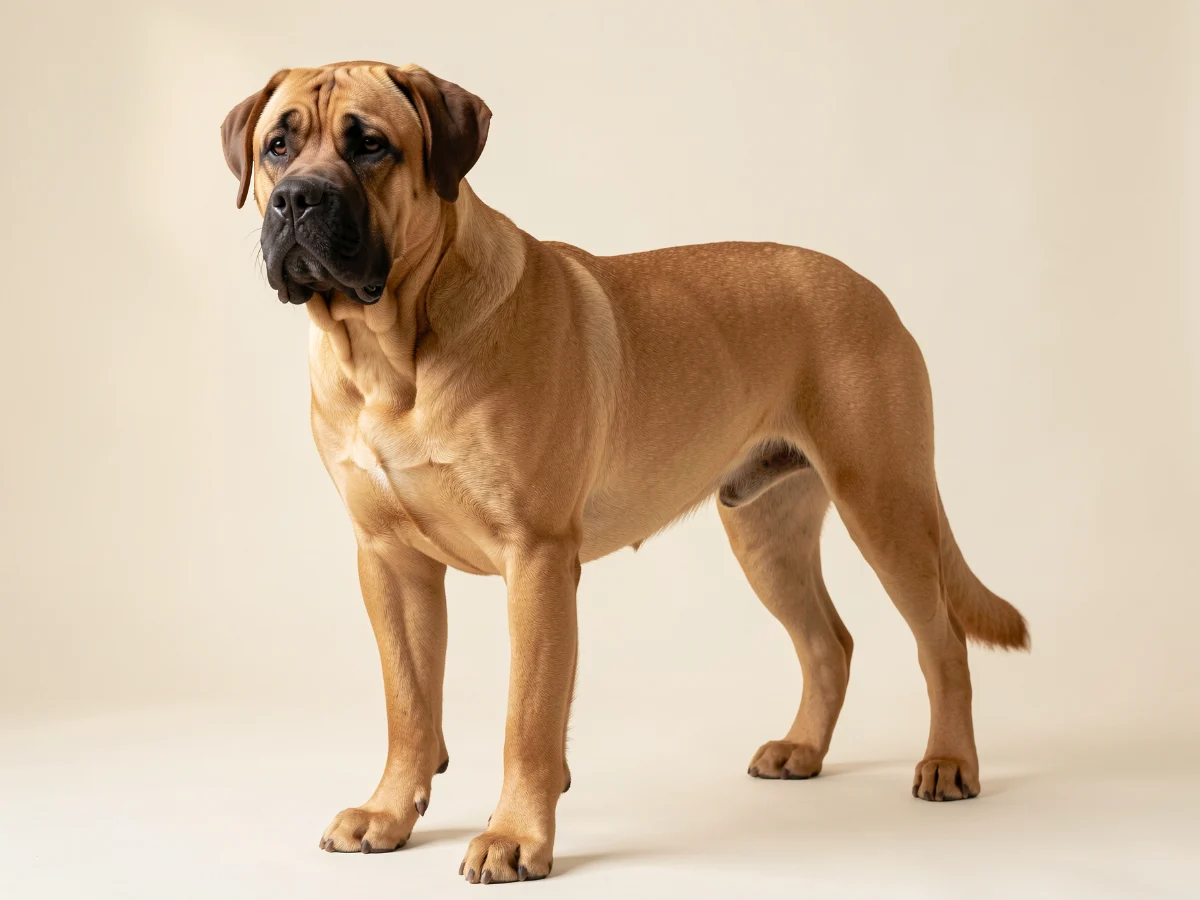 Fila Brasileiro stehend, KI-generiertes Bild