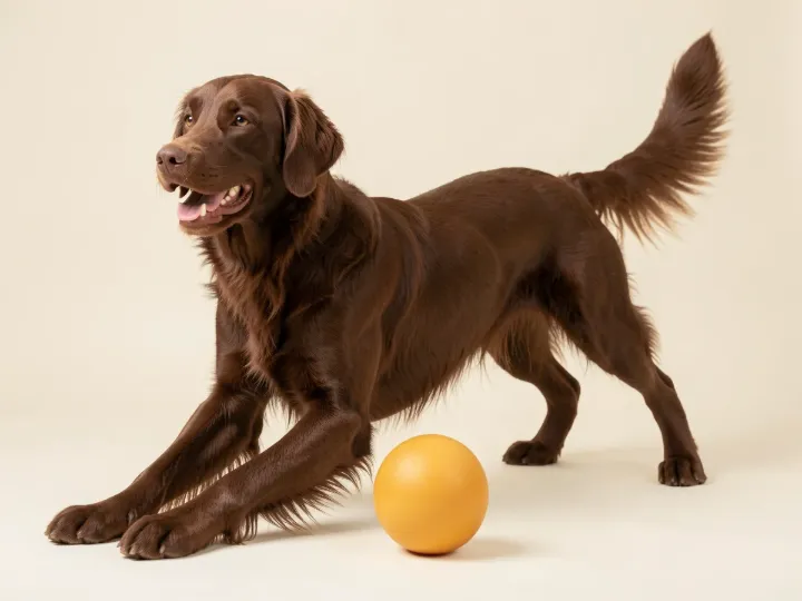 Flat Coated Retriever spielend, KI-generiertes Bild