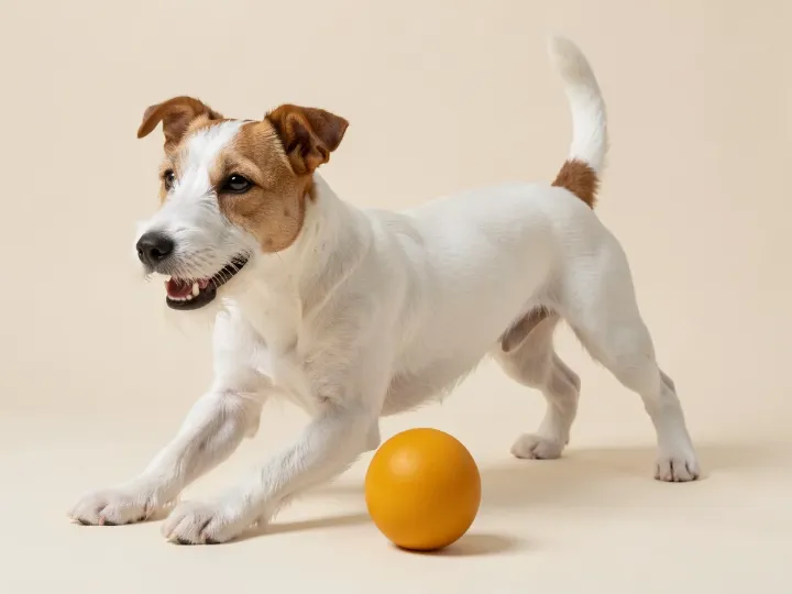 Foxterrier (Glatthaar) spielend, KI-generiertes Bild