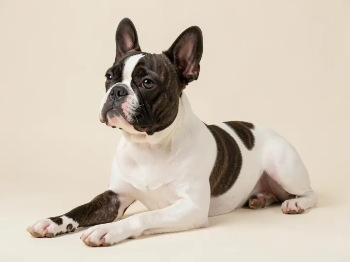 Französische Bulldogge liegend, KI-generiertes Bild