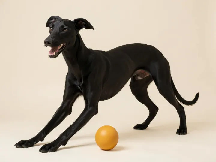 Galgo Español spielend, KI-generiertes Bild